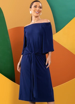 Quintess - Vestido Azul Marinho em Malha de Viscose - QUINTESS