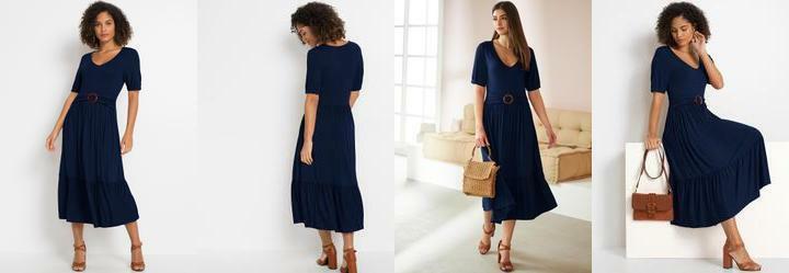 Vestido Azul Marinho em Malha de Viscose