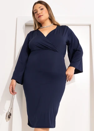 Quintess - Vestido Azul Marinho em Malha Fria - QUINTESS