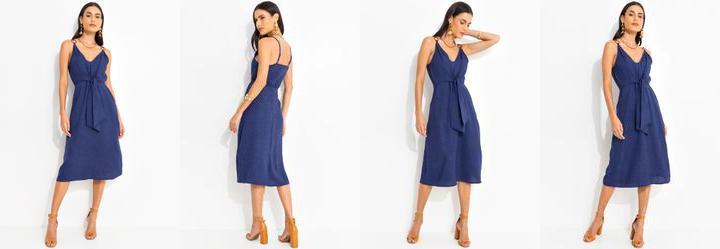 Vestido Azul Marinho em Tecido Texturizado