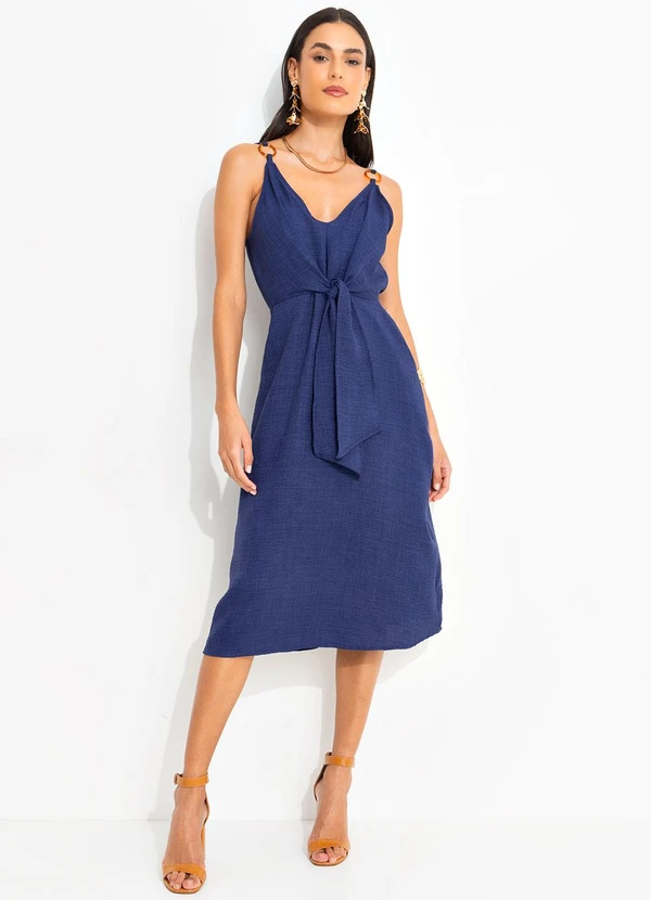 Quintess - Vestido Azul Marinho em Tecido Texturizado
