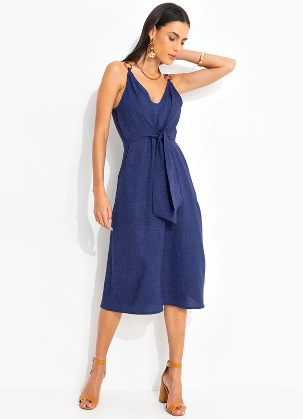 Quintess - Vestido Azul Marinho em Tecido Texturizado 3