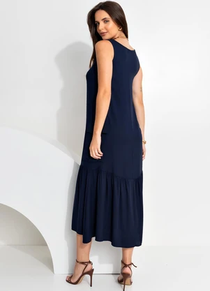 Quintess - Vestido Azul Marinho em Viscose Plana Sarjada - QUINTESS