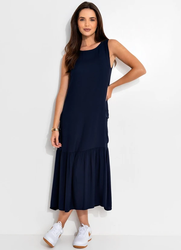 Quintess - Vestido Azul Marinho em Viscose Plana Sarjada 9