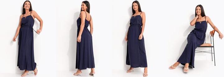 Vestido Azul Marinho em Viscose Plano