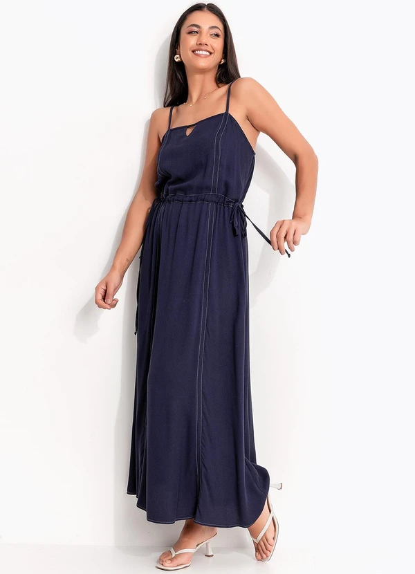 Quintess - Vestido Azul Marinho em Viscose Plano
