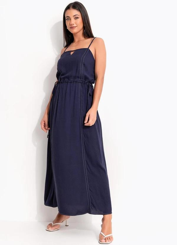 Quintess - Vestido Azul Marinho em Viscose Plano 3
