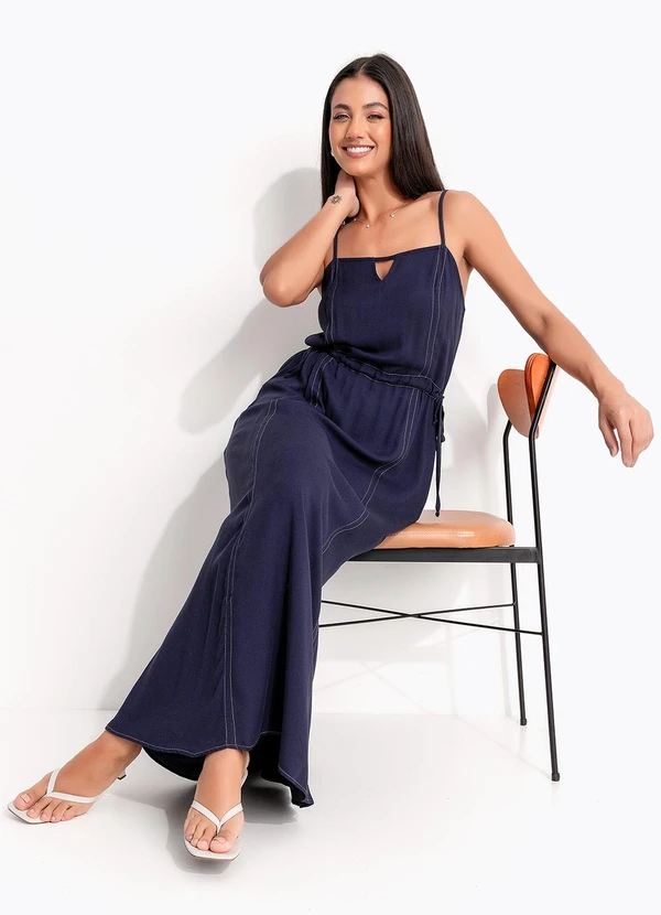 Quintess - Vestido Azul Marinho em Viscose Plano 5