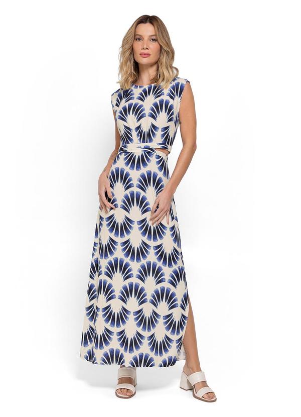 Enfim - Vestido Azul Marinho Mídi Geométrico Cut Out