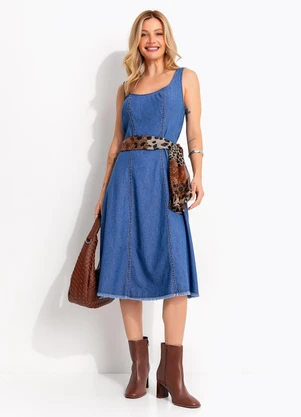 Quintess - Vestido Azul Médio em Jeans - QUINTESS