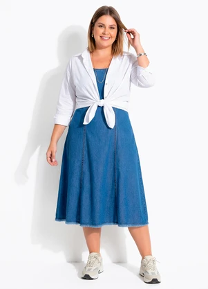 Quintess - Vestido Azul Médio em Jeans - QUINTESS