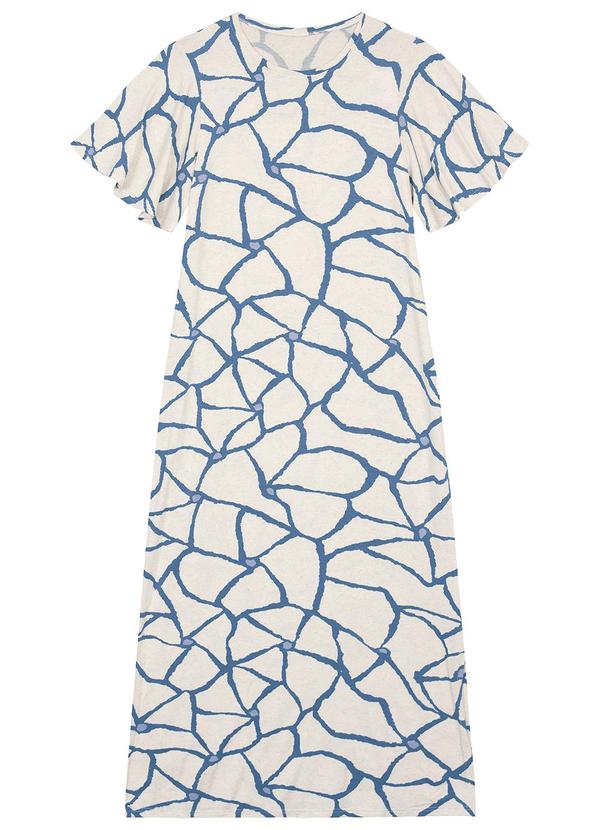 Malwee - Vestido Azul Midi Amplo Abstrato