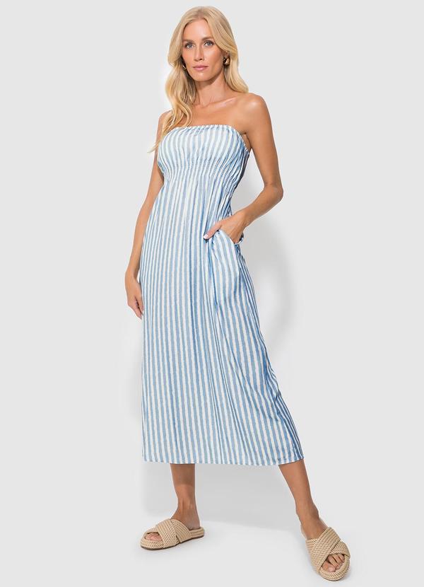 Enfim - Vestido Azul Midi Listrada