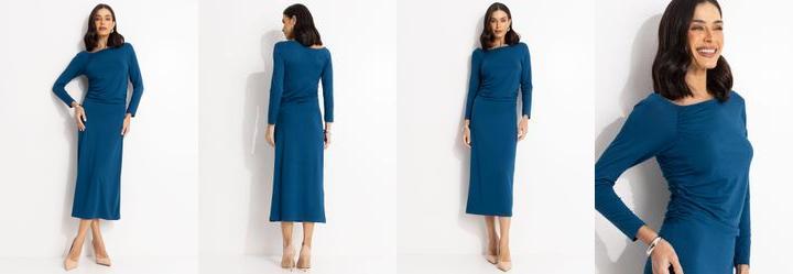 Vestido Azul Petr�leo em Malha Viscolycra