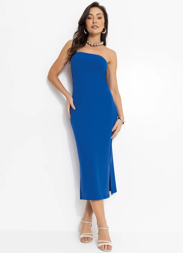 Moda Pop - Vestido Azul Royal em Canelada
