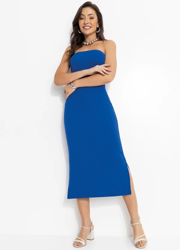 Moda Pop - Vestido Azul Royal em Canelada 3