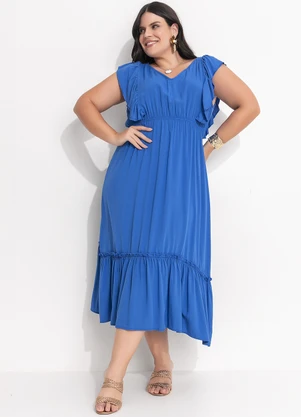 Quintess - Vestido Azul Royal em Viscose Plana - QUINTESS