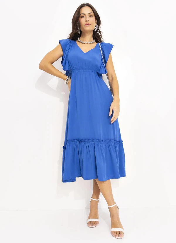 Quintess - Vestido Azul Royal em Viscose Plana