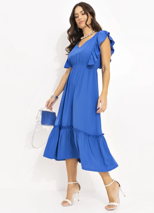 Quintess - Vestido Azul Royal em Viscose Plana 3