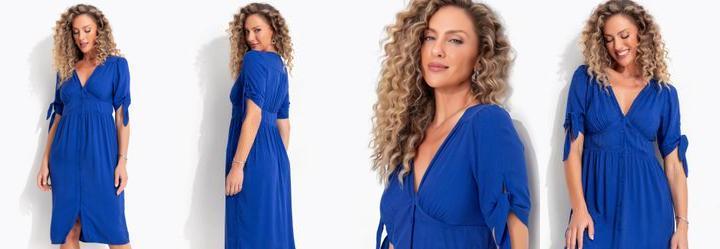 Vestido Azul Royal em Viscose Sarjada