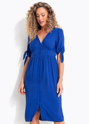 Quintess - Vestido Azul Royal em Viscose Sarjada - QUINTESS