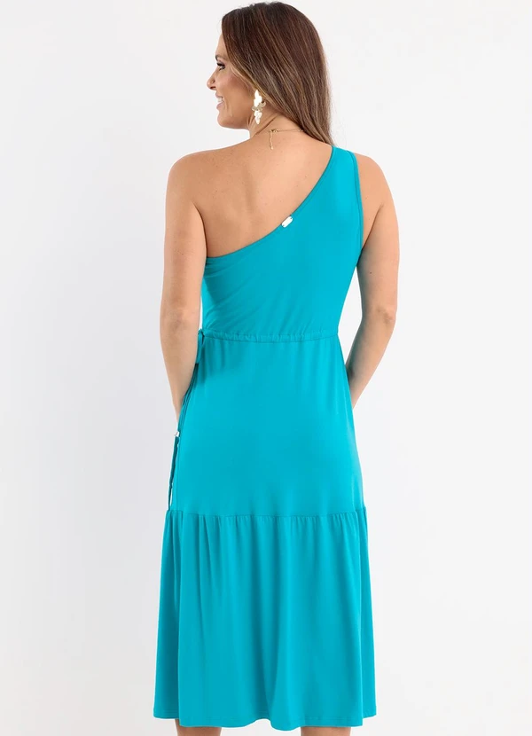 Queima Estoque - Vestido Azul um Ombro com Cordão na Cintura 2