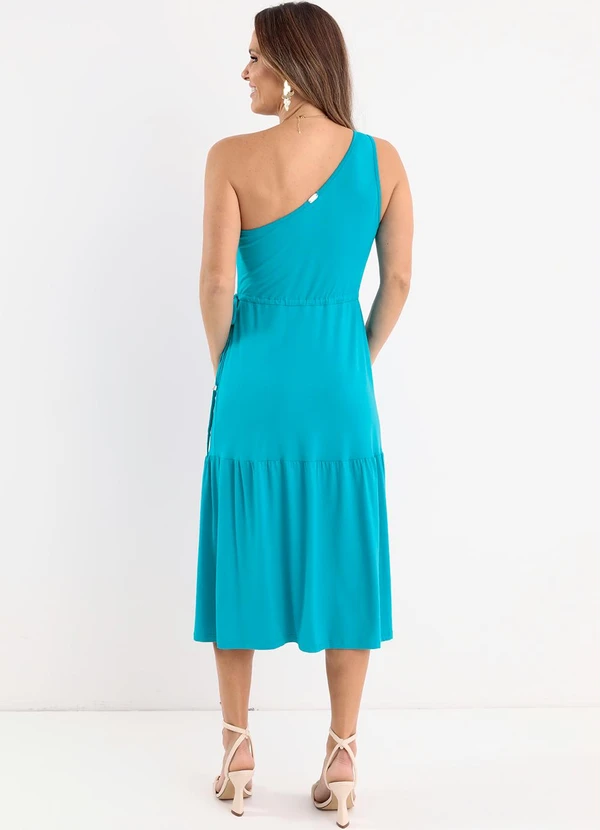 Queima Estoque - Vestido Azul um Ombro com Cordão na Cintura 4