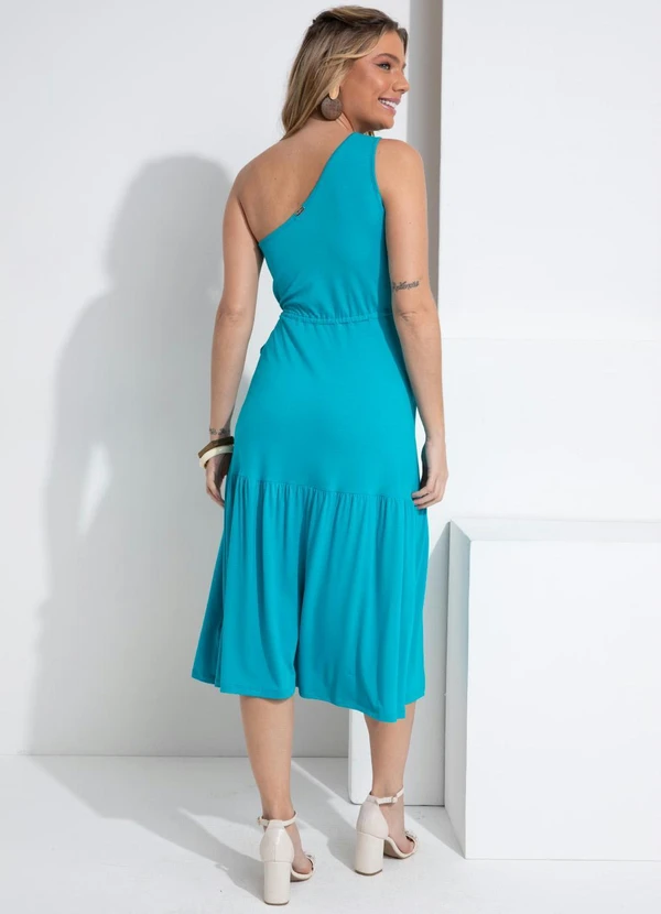 Queima Estoque - Vestido Azul um Ombro com Cordão na Cintura 7