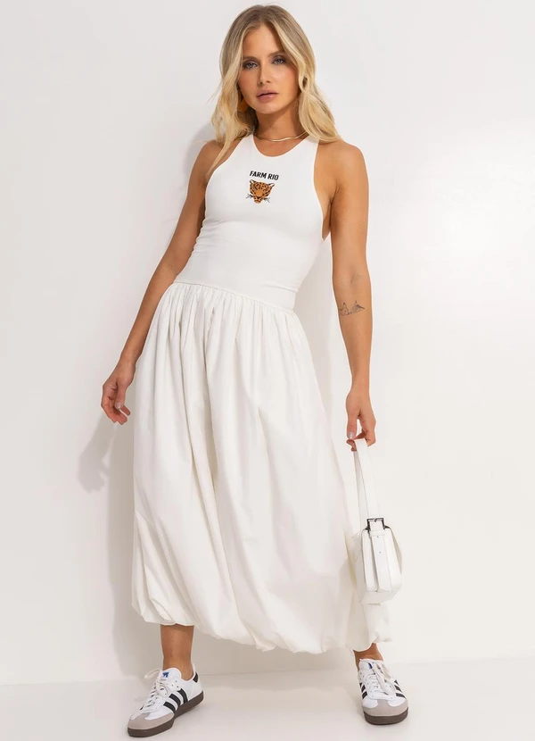 Farm - Vestido Balonê Bordado Banana Off White 5