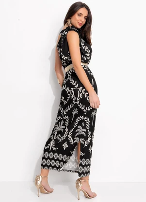 Quintess - Vestido Barrado Coqueiros em Malha de Viscose - QUINTESS