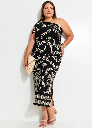 Quintess - Vestido Barrado Coqueiros em Malha de Viscose - QUINTESS