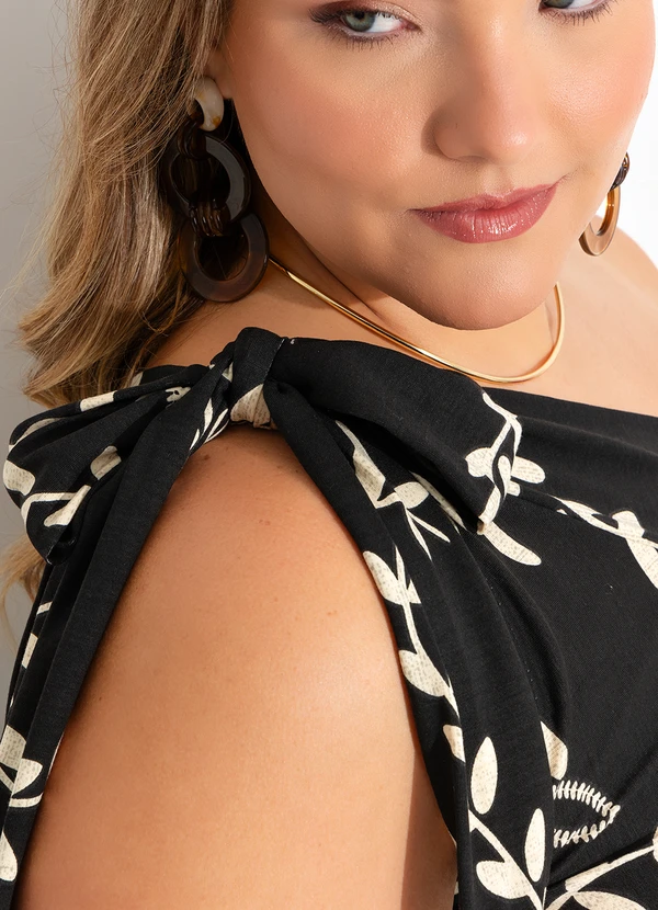 Quintess - Vestido Barrado Coqueiros em Malha de Viscose