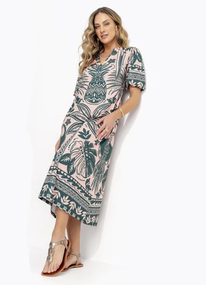 Quintess - Vestido Barrado Coqueiros em Malha Fria - QUINTESS