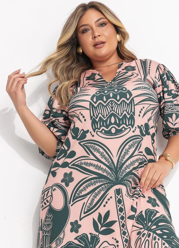 Quintess - Vestido Barrado Coqueiros em Malha Fria