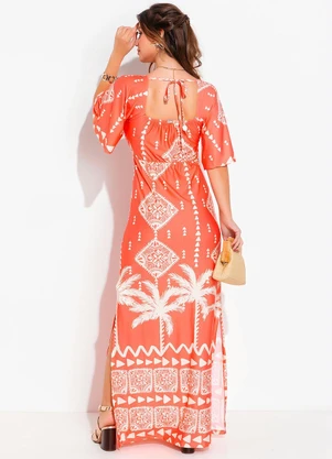 Quintess - Vestido Barrado Coral em Malha Fria - QUINTESS