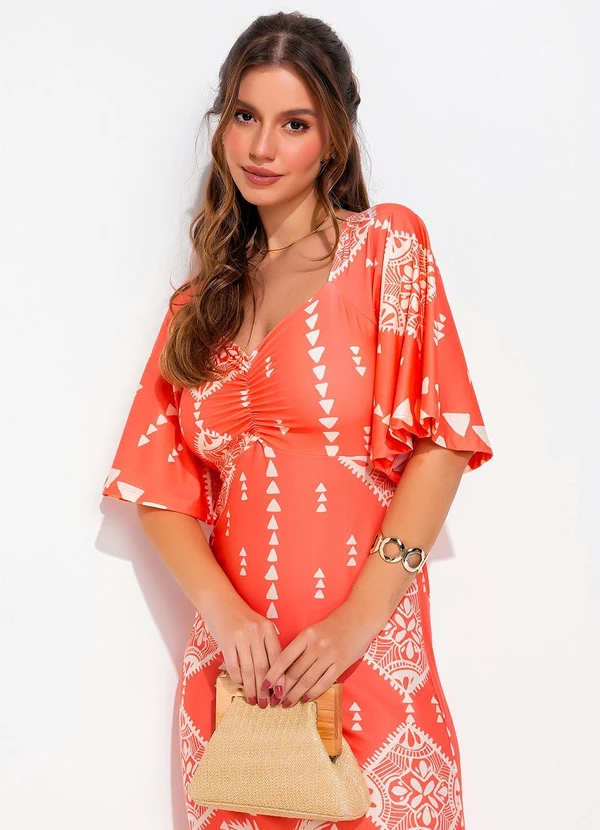 Quintess - Vestido Barrado Coral em Malha Fria 3