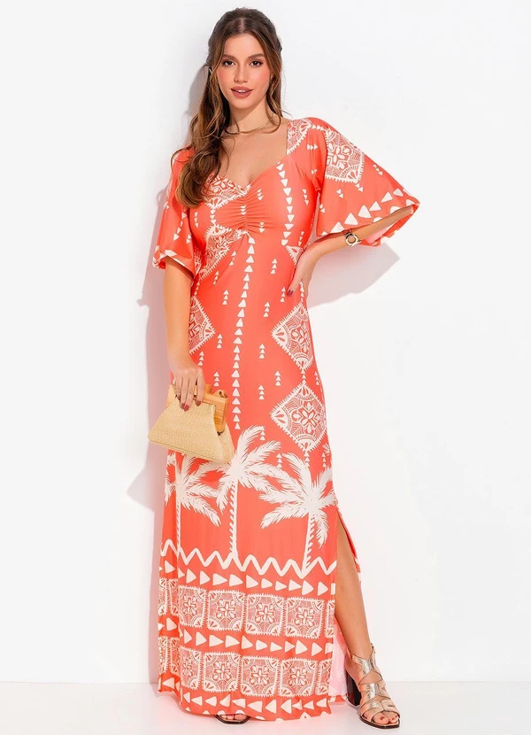 Quintess - Vestido Barrado Coral em Malha Fria 5