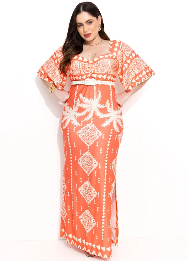 Quintess - Vestido Barrado Coral em Malha Fria 6