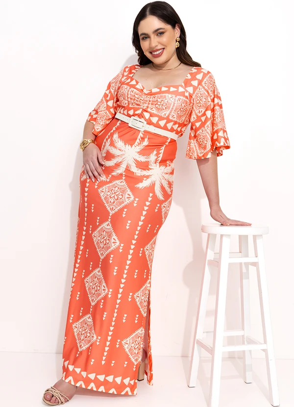 Quintess - Vestido Barrado Coral em Malha Fria 8