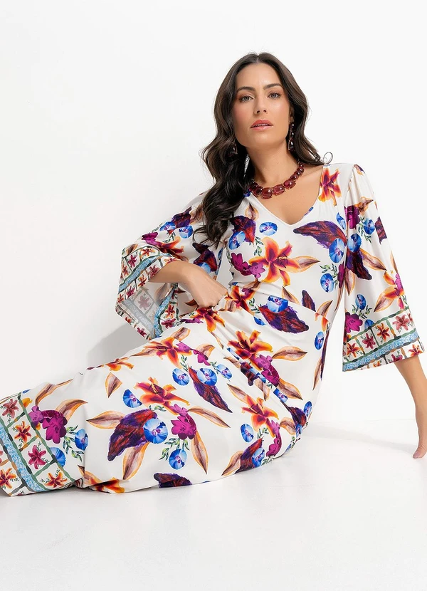 Quintess - Vestido Barrado Floral em Malha Fria 8