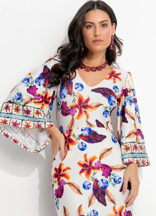 Quintess - Vestido Barrado Floral em Malha Fria 7