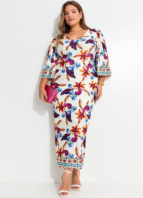 Quintess - Vestido Barrado Floral em Malha Fria 6