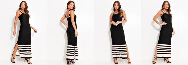 Vestido Barrado Listras em Malha de Viscose