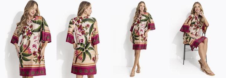 Vestido Barrado Tropical em Malha Fria