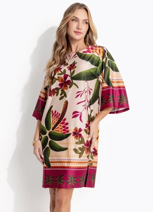 Quintess - Vestido Barrado Tropical em Malha Fria - QUINTESS