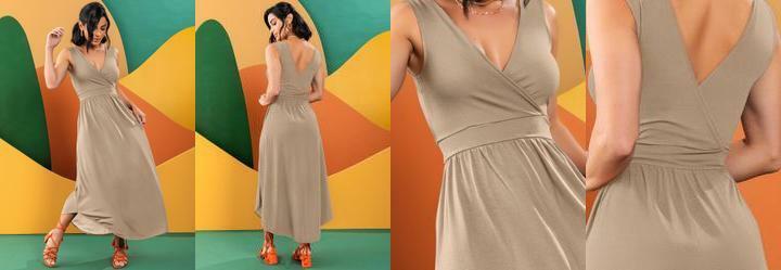Vestido Bege Claro em Malha de Viscose