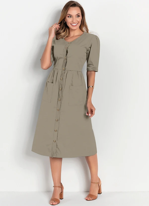 Rosalie - Vestido Bege com Bolsos 3