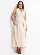 Vestido Bege em Alfaiataria de Poliéster