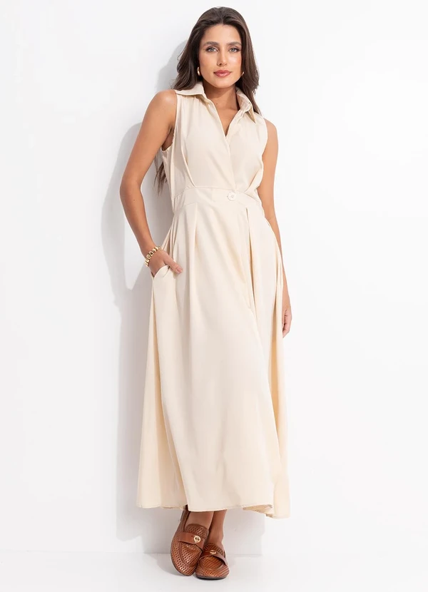 Quintess - Vestido Amarelo Manteiga em Alfaiataria de Poliéster