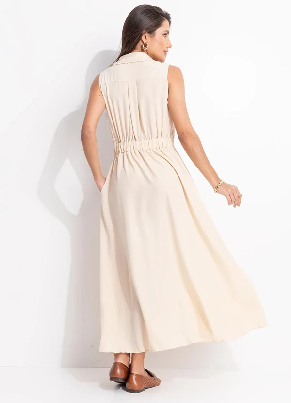 Quintess - Vestido Amarelo Manteiga em Alfaiataria de Poliéster 2